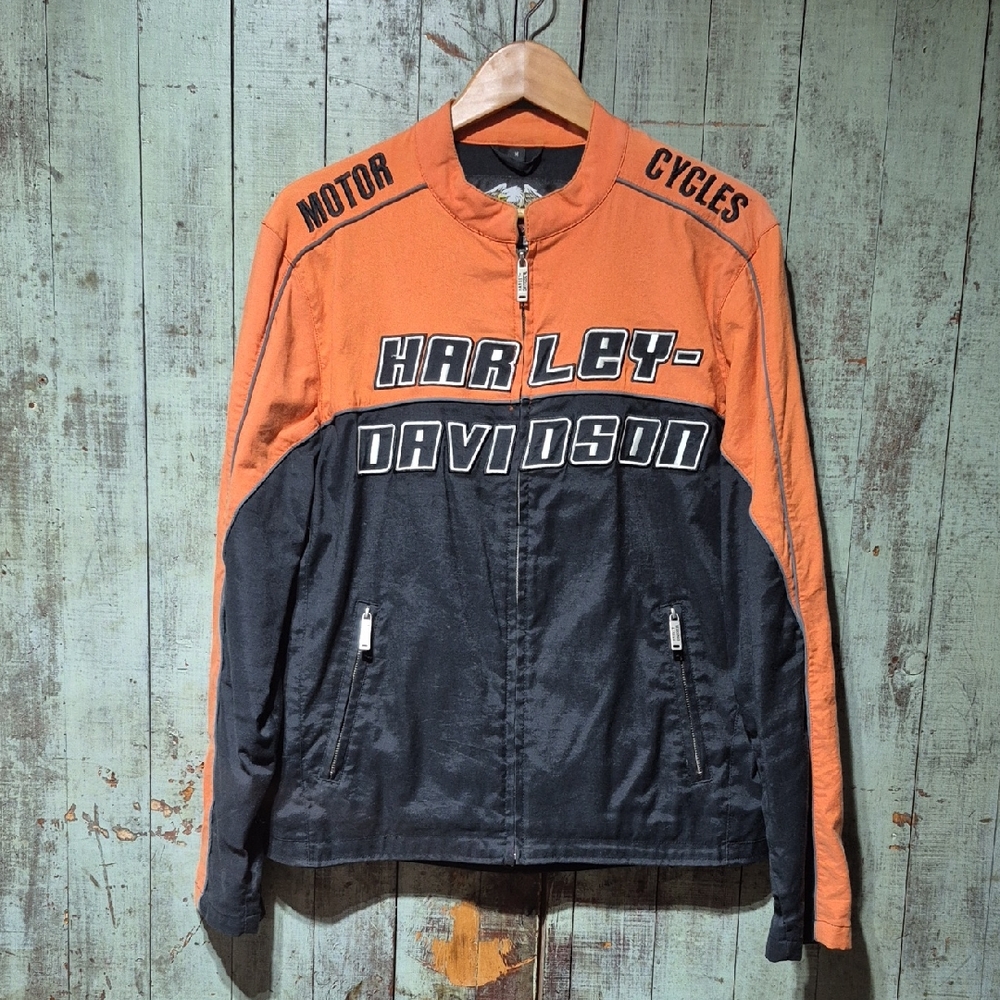 Harley-Davidson Men's Black and Orange Bomber Jacket